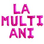 Set 10 Baloane din Folie Metalizata, Embo, Figurine Litere, Model La multi ani, Tema Aniversare, 40 cm, Ambalaj Individual, Pai Inclus,  Umflare cu Aer sau Heliu, Roz