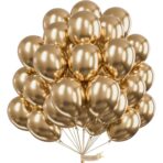 Set 10 Baloane din Latex Chrome, Embo, Model Party, 13 cm, Gold, 1 g - imagine 4