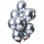 Set 10 Baloane din Latex Chrome, Embo, Model Party, 13 cm, Silver, 1 g