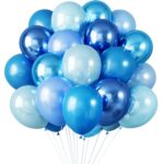 Set 10 Baloane din Latex Chrome, Embo, Model Party, 23 cm, Diferite Nuante Albastru, 2.2 g
