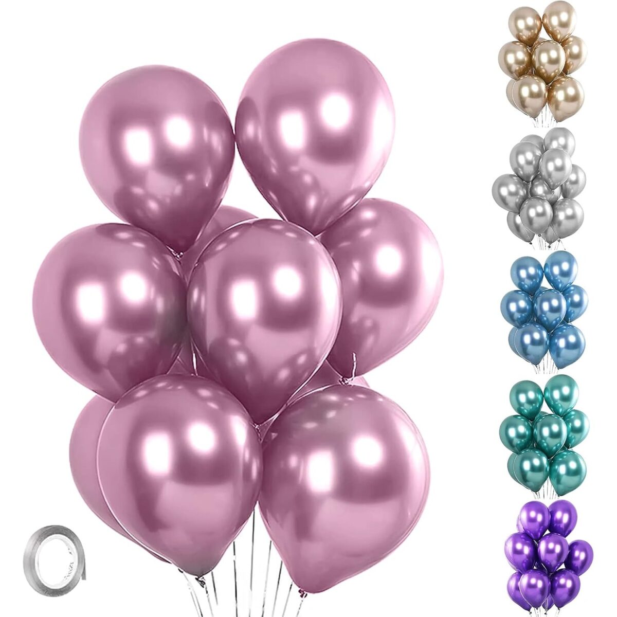 Set 10 Baloane din Latex Chrome, Embo, Model Party, 23 cm, Mov, 2.2 g - imagine 4