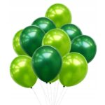 Set 10 Baloane din Latex Chrome, Embo, Model Party, 23 cm, Diferite Nuante Verde, 2.2 g