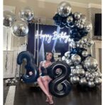 Set 10 Baloane din Latex Chrome, Embo, Model Party, 23 cm, Negru Argintiu, 2.2 g - imagine 4