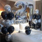 Set 10 Baloane din Latex Chrome, Embo, Model Party, 23 cm, Negru Argintiu, 2.2 g - imagine 5