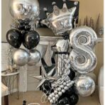 Set 10 Baloane din Latex Chrome, Embo, Model Party, 23 cm, Negru Argintiu, 2.2 g - imagine 6