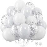 Set 10 Baloane din Latex, Embo, Model Party, 30 cm, 5x Alb, 5x Transparent Confetti, 2.8 g