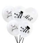 Set 10 Baloane din Latex, Embo, Model Party Casatorie, Mr&Mrs Just Married, 2.8 g, 30 cm, Alb/Negru