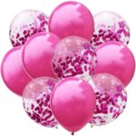 Set 10 Baloane din Latex, Embo, Model Party Confetti, 5 x Confetti, 5 x Roz, 25 cm, 2.2g