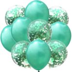 Set 10 Baloane din Latex, Embo, Model Party Confetti, 5 x Confetti, 5 x Turcoaz, 25 cm, 2.2g