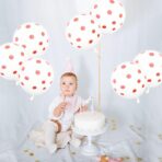 Set 10 Baloane din Latex, Embo, Model Party cu Buline, 30 cm, Alb si Rosu, 2.8 g - imagine 2