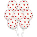 Set 10 Baloane din Latex, Embo, Model Party cu Buline, 30 cm, Alb si Rosu, 2.8 g - imagine 4