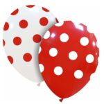 Set 10 Baloane din Latex, Embo, Model Party cu Buline, 30 cm, Alb si Rosu, 2.8 g