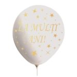 Set 10 Baloane din Latex, Embo, Model Party, La Multi Ani, 23 cm, 2.2 g, Alb