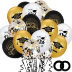 Set 10 Baloane din Latex Metalizate, Embo, Model Absolvire, Negru Auriu Alb, 23 cm, 1.4 g - imagine 6