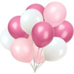 Set 10 Baloane din Latex Metalizate, Embo, Model Party, 23 cm, Alb si Roz, 2.2 g