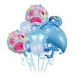Set Baloane party aniversare, Embo, din Folie de aluminiu si Latex, set din 10 baloane Flamigo Party, 1 stea, 5 baloane latex, 2 rotunde, 60 -90 cm, Albastru