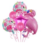 Set Baloane party aniversare, Embo, din Folie de aluminiu si Latex, set din 10 baloane Flamigo Party, 1 stea, 5 baloane latex, 2 rotunde, 60 -90 cm, Roz