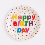 Set 10 Farfurii Unica Folosinta, Embo, Imprimeu Happy Birthday, din Carton, Diametru 23 cm, Multicolor - imagine 3