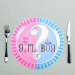 Set 10 Farfurii Gender Reveal, Embo, Girl or Boy, din Carton, 18 cm, Roz/Albastru - imagine 4