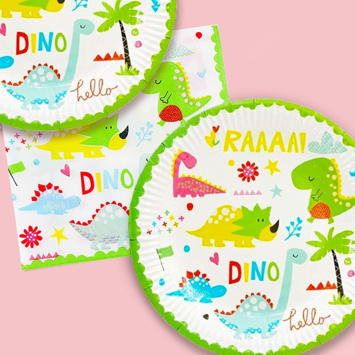 Set 10 Farfurii Petrecere, Embo, Colectia Dino Park, 23 cm Diametru, din Carton, Multicolor - imagine 2