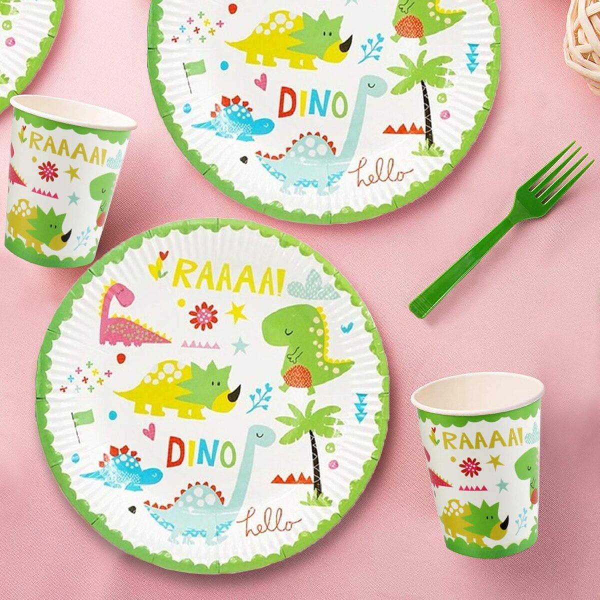 Set 10 Farfurii Petrecere, Embo, Colectia Dino Park, 23 cm Diametru, din Carton, Multicolor - imagine 3