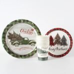 Set 10 Farfurii Unica Folosinta, Embo, 18 cm, Model Brazi de Craciun, Multicolor - imagine 3