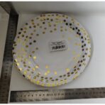 Set 10 Farfurii Unica Folosinta, Embo, Imprimeu cu Buline, din Carton, Diametru 23 cm, Alb/Auriu - imagine 2