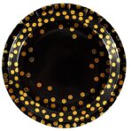 Set 10 Farfurii Unica Folosinta, Embo, Imprimeu cu Buline, din Carton, Diametru 23 cm, Negru/Auriu - imagine 2