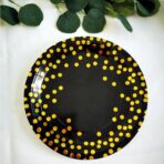 Set 10 Farfurii Unica Folosinta, Embo, Imprimeu cu Buline, din Carton, Diametru 23 cm, Negru/Auriu - imagine 3