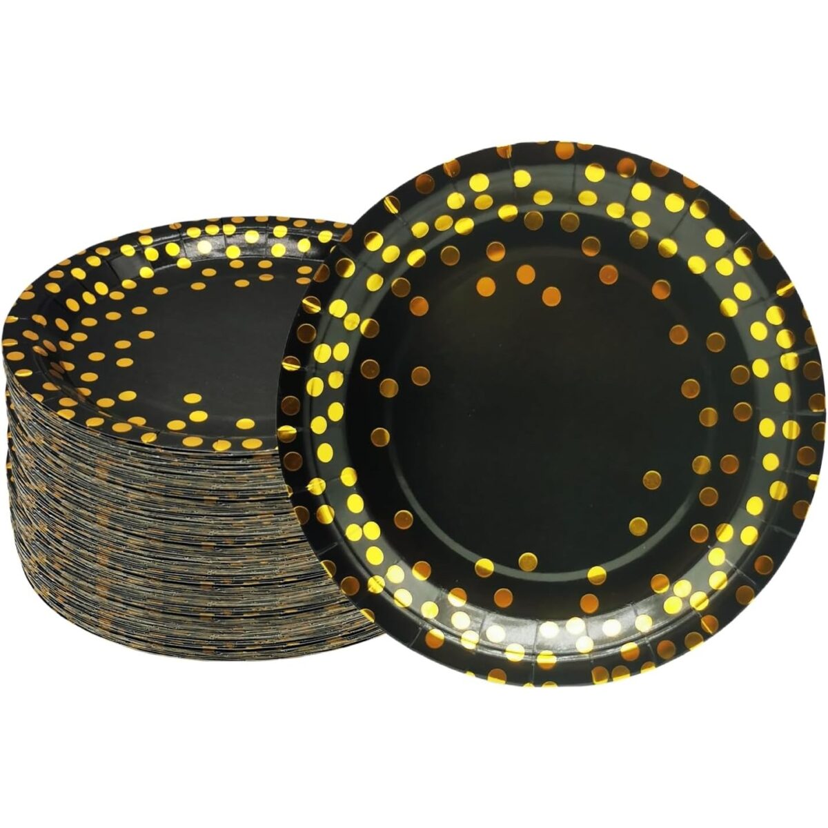 Set 10 Farfurii Unica Folosinta, Embo, Imprimeu cu Buline, din Carton, Diametru 23 cm, Negru/Auriu - imagine 4