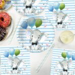 Set 10 Farfurii Unica Folosinta, Embo, Imprimeu Elefant, din Carton, 17 cm, Albastru - imagine 3