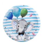 Set 10 Farfurii Unica Folosinta, Embo, Imprimeu Elefant, din Carton, 17 cm, Albastru