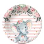 Set 10 Farfurii Unica Folosinta, Embo, Imprimeu Elefant, din Carton, 17 cm, Roz - imagine 3