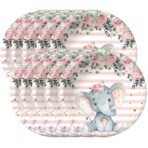 Set 10 Farfurii Unica Folosinta, Embo, Imprimeu Elefant, din Carton, 22 cm, Roz - imagine 2