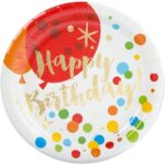 Set 10 Farfurii Unica Folosinta, Embo, Imprimeu Happy Birthday Buline, din Carton, Diametru 18 cm, Multicolor