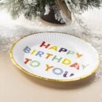 Set 10 Farfurii Unica Folosinta, Embo, Imprimeu Happy Birthday, din Carton, Diametru 18 cm, Alb - imagine 2