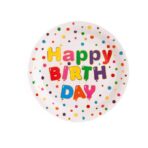 Set 10 Farfurii Unica Folosinta, Embo, Imprimeu Happy Birthday, din Carton, Diametru 23 cm, Multicolor