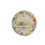 Set 10 Farfurii Unica Folosinta, Embo, Imprimeu Happy Birthday Frunze, din Carton, Diametru 18 cm, Multicolor - imagine 2