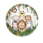 Set 10 Farfurii Unica Folosinta, Embo, Imprimeu Jungle, din Carton, 17 cm, Verde