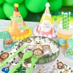 Set 10 Farfurii Unica Folosinta, Embo, Imprimeu Jungle, din Carton, 22 cm, Verde - imagine 3