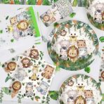 Set 10 Farfurii Unica Folosinta, Embo, Imprimeu Jungle, din Carton, 22 cm, Verde - imagine 4