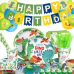 Set 10 Pahare de Carton Happy Birthday, Embo, Model Dinozauri, Tematica Aniversare, 7.5x8.5 cm, 200 mL, Multicolor - imagine 4