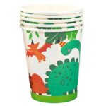Set 10 Pahare de Carton Happy Birthday, Embo, Model Dinozauri, Tematica Aniversare, 7.5x8.5 cm, 200 mL, Multicolor