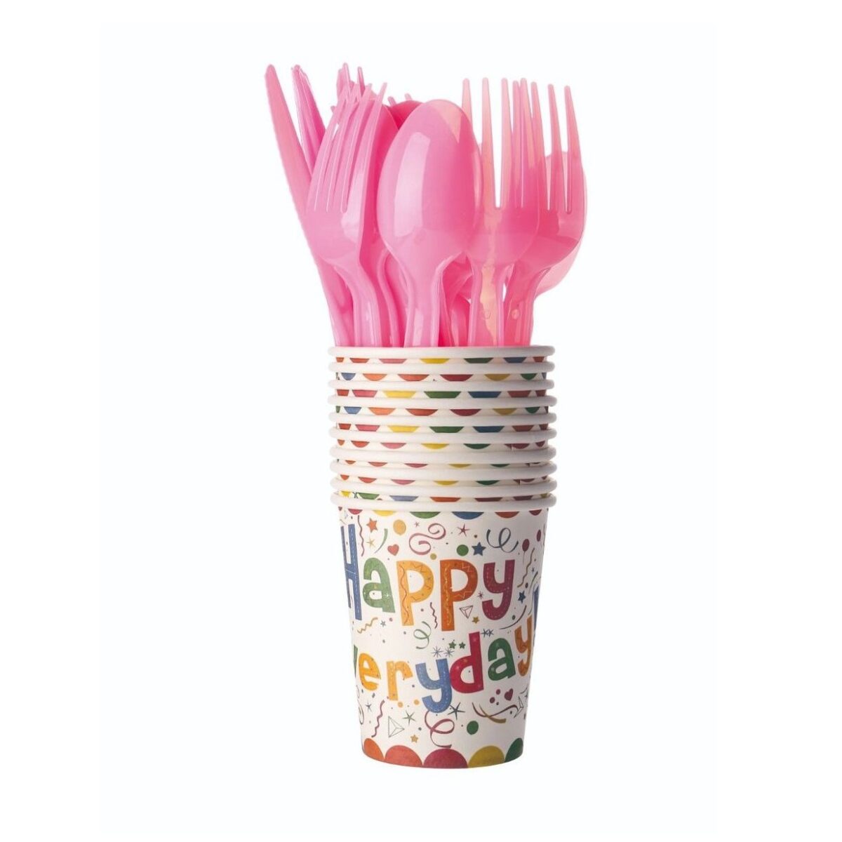 Set 10 Pahare de Carton, Embo, Model Happy Everyday, 13 x 7 x 5 cm, Multicolor - imagine 2