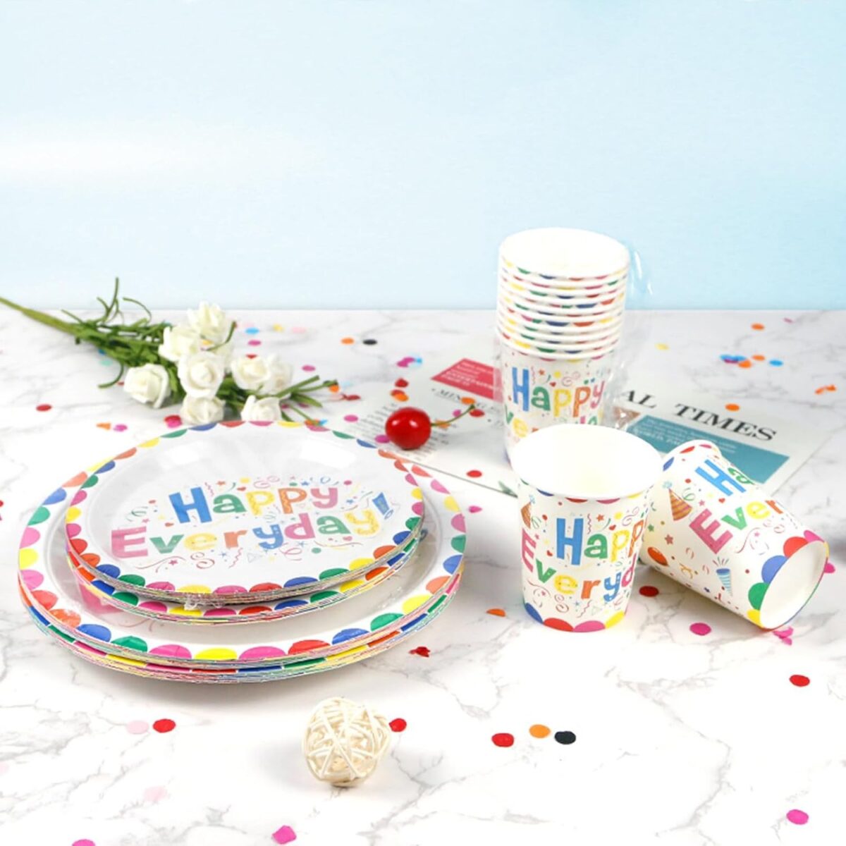 Set 10 Pahare de Carton, Embo, Model Happy Everyday, 13 x 7 x 5 cm, Multicolor - imagine 3