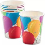 Set 10 Pahare, Embo, Imprimeu cu Baloane, din Carton, 250 ml, 7.5 x 8.5 x 5.2 cm, Multicolor - imagine 2
