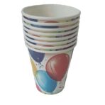 Set 10 Pahare, Embo, Imprimeu cu Baloane, din Carton, 250 ml, 7.5 x 8.5 x 5.2 cm, Multicolor
