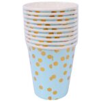 Set 10 Pahare, Embo, Imprimeu cu Buline, din Carton, 250 ml, 7.5 x 8.5 x 5.2 cm, Albastru/Auriu - imagine 3