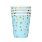 Set 10 Pahare, Embo, Imprimeu cu Buline, din Carton, 250 ml, 7.5 x 8.5 x 5.2 cm, Albastru/Auriu