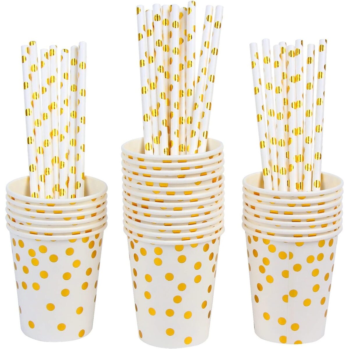 Set 10 Pahare, Embo, Imprimeu cu Buline, din Carton, 250 ml, 7.5 x 8.5 x 5.2 cm, Auriu - imagine 3